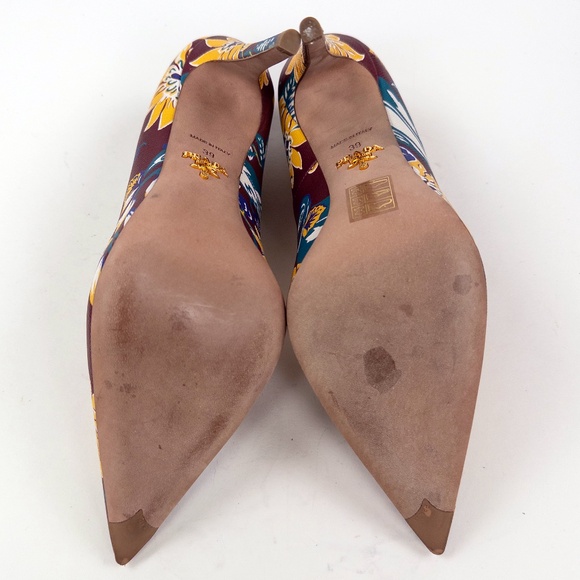 Prada Burgundy Floral Saffiano Leather Pumps Heels - Picture 6 of 8
